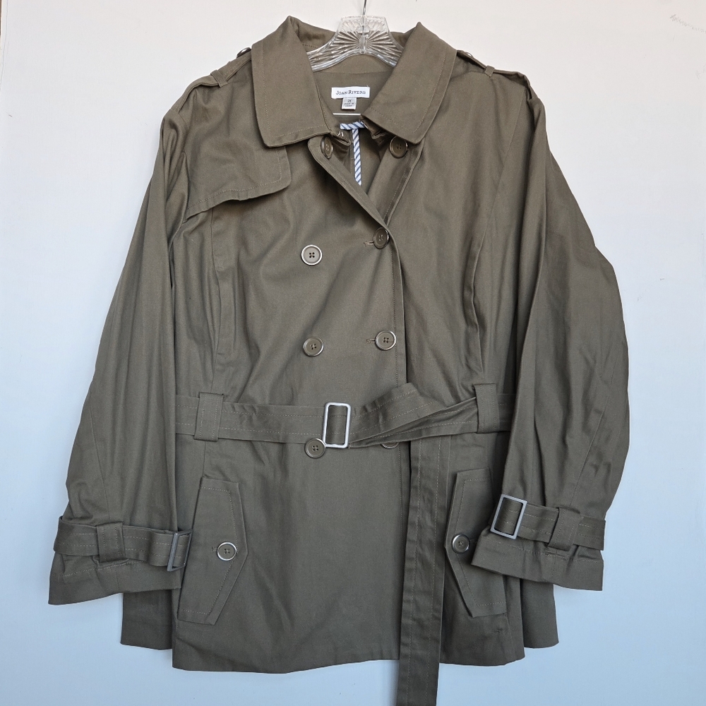 Joan Rivers Double Breasted Olive Colored Trench Coat Size-3X - Picture 2 of 11
